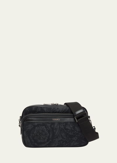 Shop Versace Men's Barocco Athena Crossbody Bag In 2bm0e-blackblack-