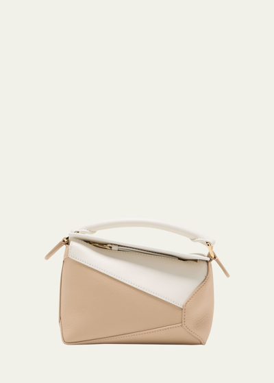 Shop Loewe Mini Puzzle Edge Bicolor Top-handle Bag In 8487 Soft Whitepa