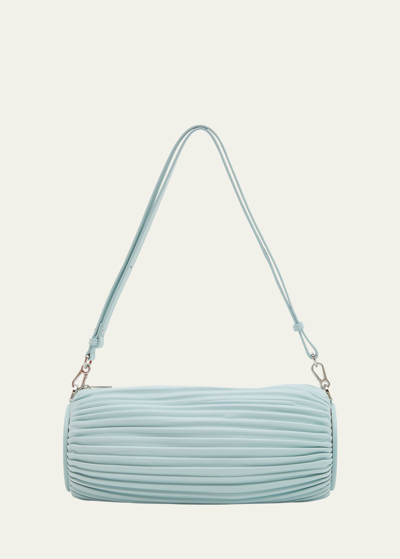 Shop Loewe X Paula's Ibiza Bracelet Pouch In Pleated Napa Leather With Leather Strap In Blue Iceberg