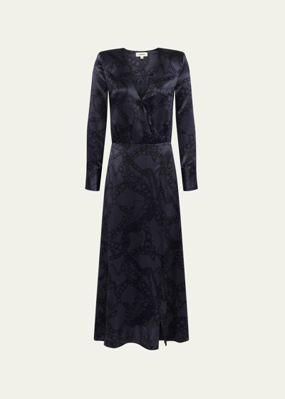 Shop L Agence Gianni Faux Wrap Midi Dress In Black Allo