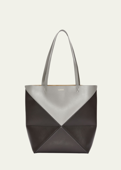 Shop Loewe Medium Puzzle Bicolor Tote Bag In Pearl Grey/dark G