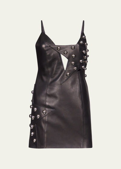 Shop Area Studded Star Leather Mini Dress In Black