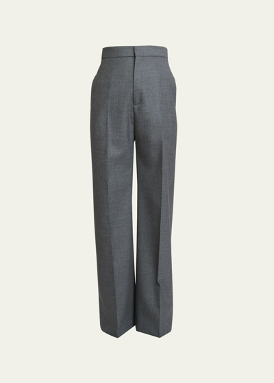 Shop Loewe High-rise Straight-leg Wool Trousers In Dark Grey