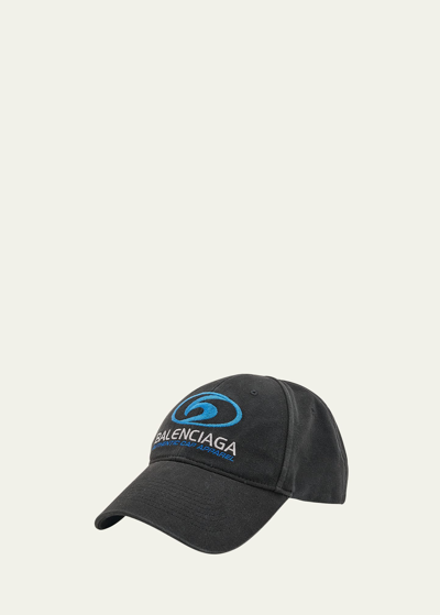Shop Balenciaga Men's Embroidered Surfer Baseball Cap In Noir