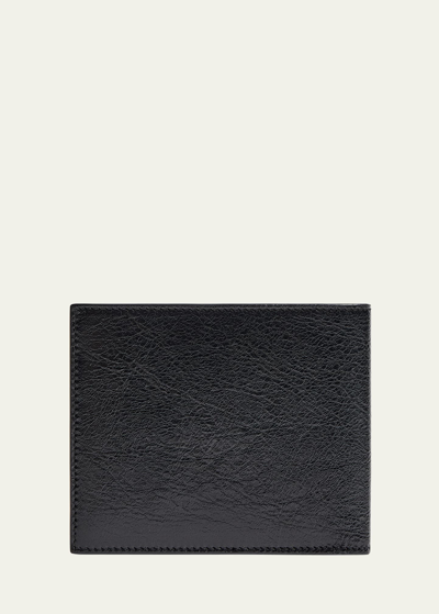 Shop Balenciaga Men's Monaco Bb-logo Lambskin Bifold Wallet In Noir