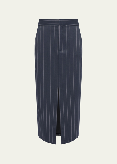 Shop L Agence Madonna Pinstripe Midi Skirt In Charcoal P