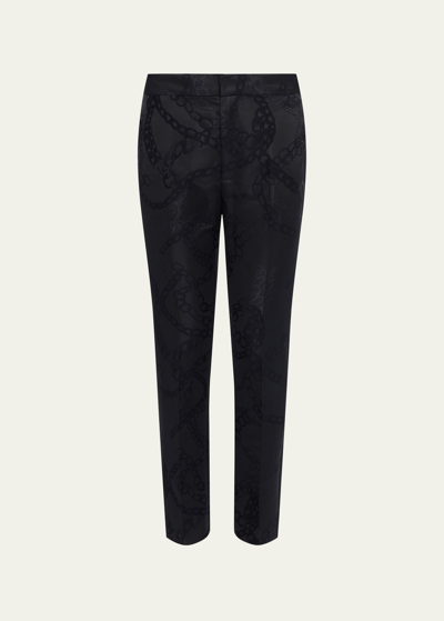 Shop L Agence Rebel Straight-leg Chain Jacquard Trousers In Black Mult
