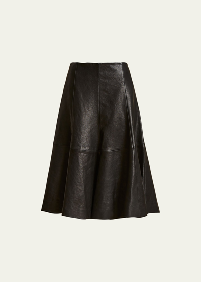 Shop Khaite Lennox Leather Midi Skirt In Black