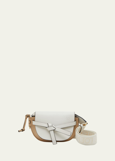 Shop Loewe Gate Dual Mini Bicolor Shoulder Bag In Soft White/paper