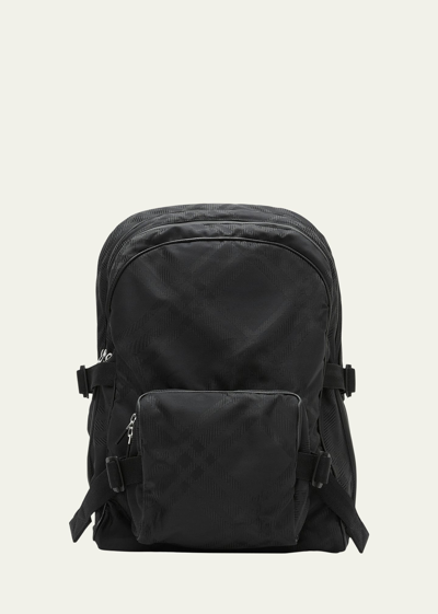Shop Burberry Men's Nylon Jacquard Check Backpack In Black