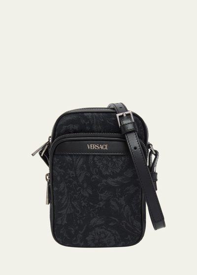 Shop Versace Men's Barocca Athena Crossbody Bag In 2bm0e-blackblack-