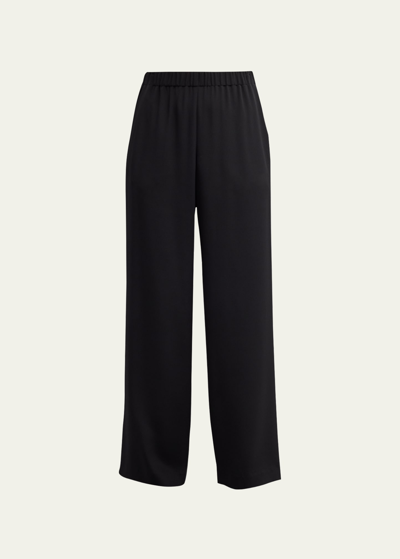 Shop Lafayette 148 Perry Wide-leg Stretch Silk Pants In Black