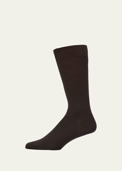 Shop Bresciani Men's Knit Crew Socks In Brown Pattern