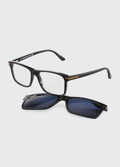 Shop Tom Ford Men's Ft5682-bm54 Blue Light Blocking Square Optical Glasses In Black