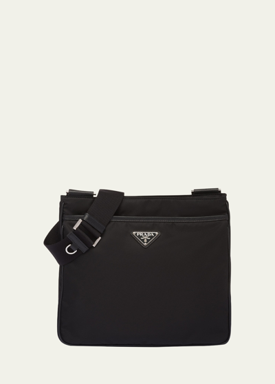 Shop Prada Men's Nylon And Saffiano Crossbody Bag In F0002 Nero