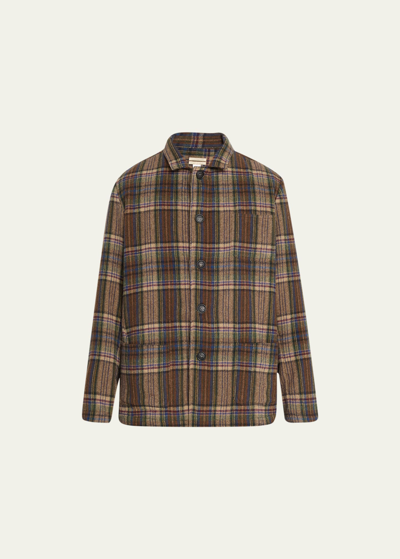 Shop Massimo Alba Men's Cotton-cashmere Plaid Shirt Jacket In Pino