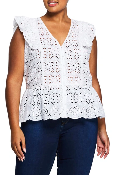 Shop Estelle Majorca Floral Eyelet Cotton Peplum Top In Milk