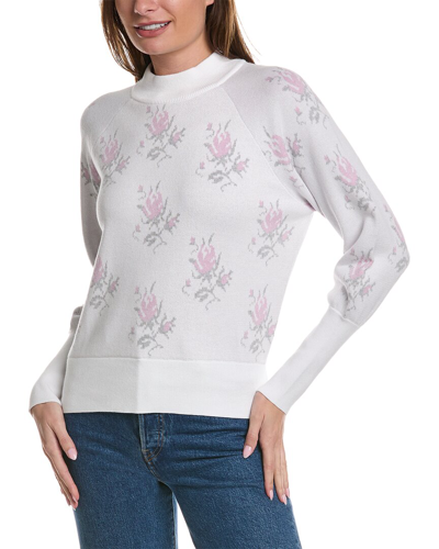 Shop Forte Cashmere Rose Jacquard Sweater In White