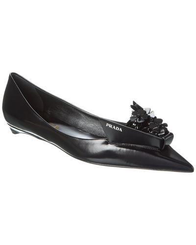 Shop Ami Alexandre Mattiussi Prada Brushed Leather Pointy-toe Ballerina Flat In Black