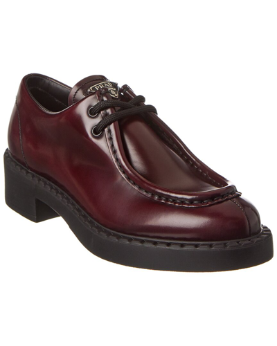 Shop Prada Logo Leather Loafer In Red