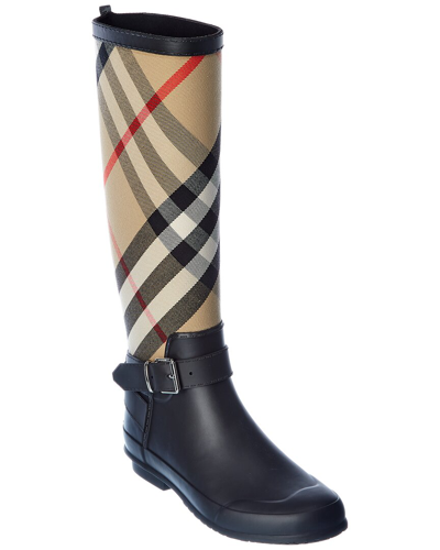 Shop Burberry House Check Rubber Rain Boot In Beige