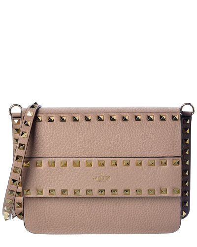 Shop Valentino Rockstud Small Grainy Leather Crossbody Shoulder Bag In Pink