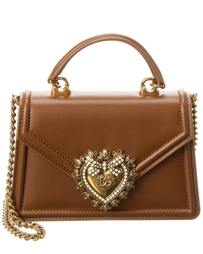 Shop Dolce & Gabbana Devotion Mini Leather Top Handle Crossbody In Brown