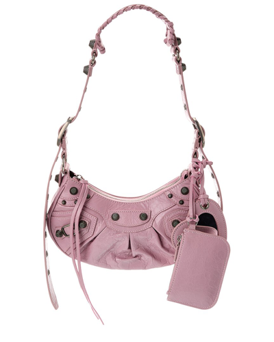 Balenciaga Green Leather Shoulder Handbag With Magnetic Closure And Metal Details In Pink