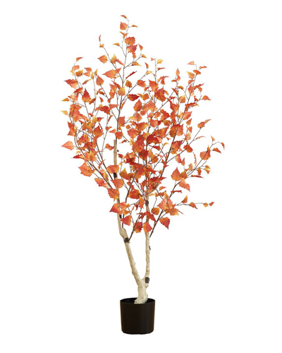 Shop Nearly Natural 5ft Autumn Birch Artificial Tree In Orange