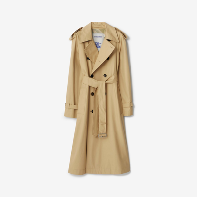 Shop Burberry Long Gabardine Trench Coat In Flax