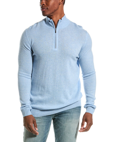 Shop Forte Cashmere 1/4-zip Cashmere Mock Sweater In Blue