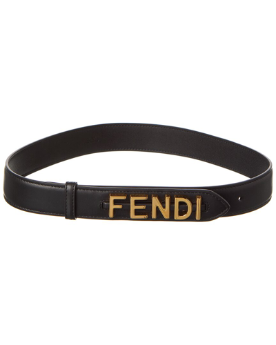 Shop Fendi Graphy Leather Belt In Black