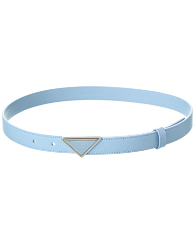 Shop Prada Logo Saffiano Leather Belt In Blue