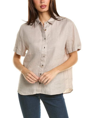 Shop Johnny Was Cuff Sleeve Linen Camp Shirt In Silver