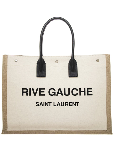 Shop Saint Laurent Rive Gauche Large Canvas & Leather Tote