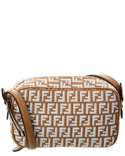Shop Fendi Ff Mini Raffia & Leather Camera Bag In Brown