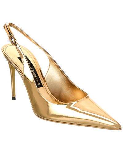 Shop Dolce & Gabbana Dg Logo Leather Slingback Pump In Gold