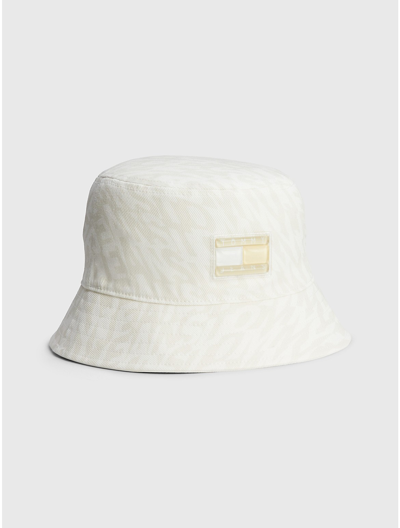 Shop Tommy Hilfiger Tj Block Logo Bucket Hat In Ivory
