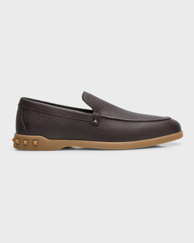 Shop Valentino Men's Leather Leisure Slip-on Loafers In Ebony