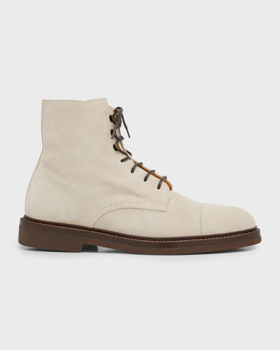 Shop Brunello Cucinelli Men's Hollywood Glamour Suede Lace-up Boots In Lamb