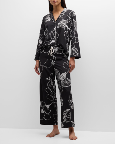Shop Natori Juliette Cropped Floral-print Pajama Set In Black Combo
