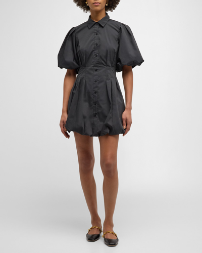 Simkhai Cleo Polin Balloon-sleeve Pleated Mini Dress In Black