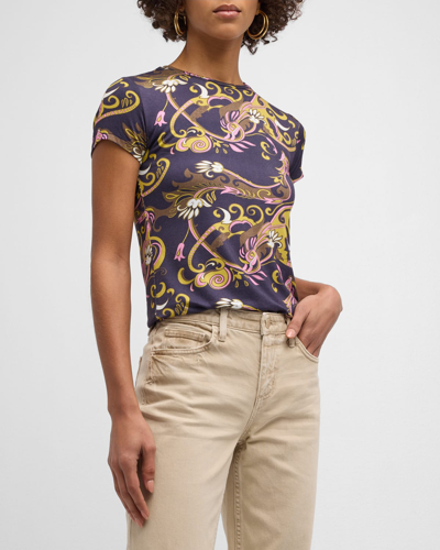 Shop L Agence Ressi Short-sleeve Abstract Print Top In Olv M Sm Abstrct
