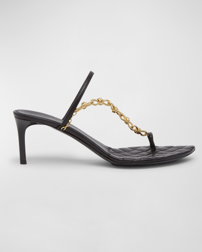 Shop Bottega Veneta Leather Chain Toe-ring Slide Sandals In Black