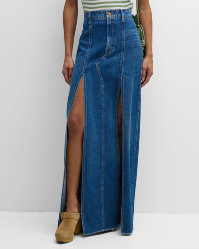 Shop Mother The Lickity Split Fray Denim Maxi Skirt In Yummy Yum