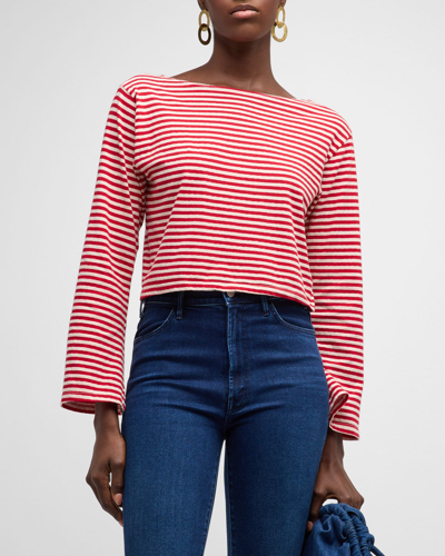 Shop Mother The Skipper Bell Striped Top In Rnn Red And Natur