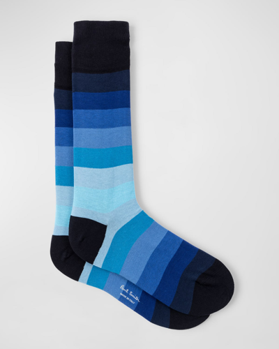 Shop Paul Smith Men's Gradient Stripe Crew Socks In Blue