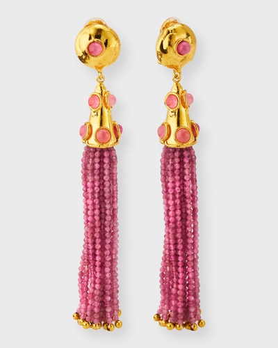 Shop Sylvia Toledano Gio Tassel Clip On Earrings In Pink