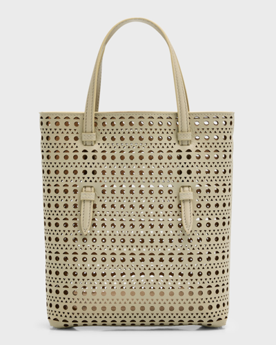 Shop Alaïa Mini North-south Perforated Tote Bag In Gray