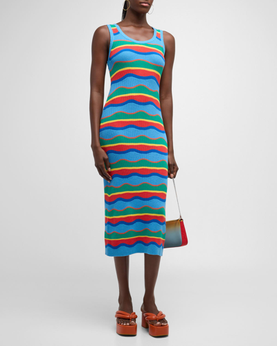 Shop Mother The Like A Glove Column Dress In Multi Blue Stripe